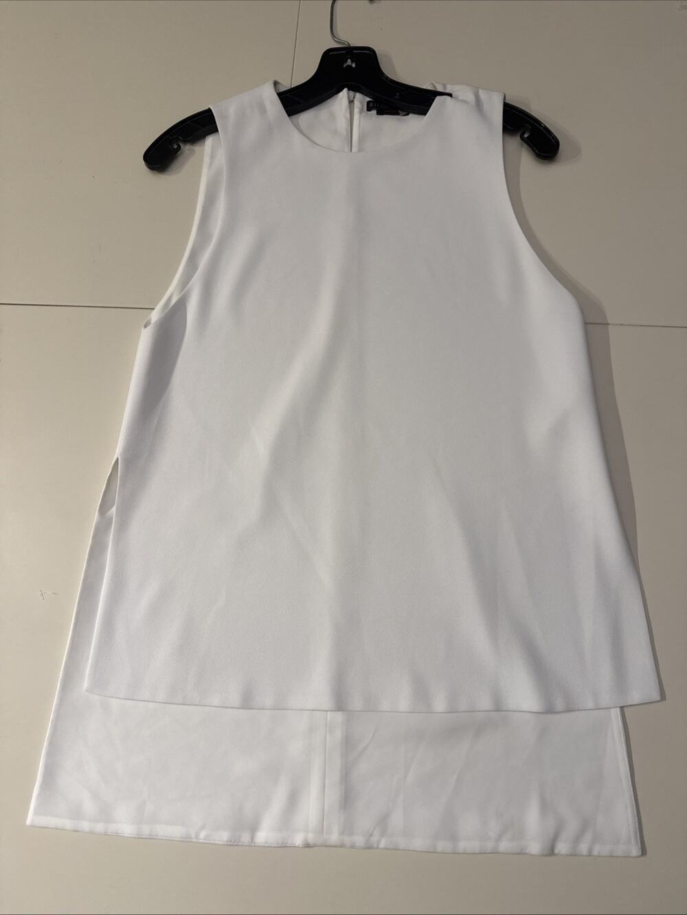 Alice + Olivia Gayle White Sleeveless Crepe Tank Top Blouse Side Slit S/P Small